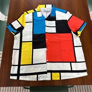 Men's Mondrian Inspired Color Block Shirt - Red, Blue, Yellow, Black, White 2XL